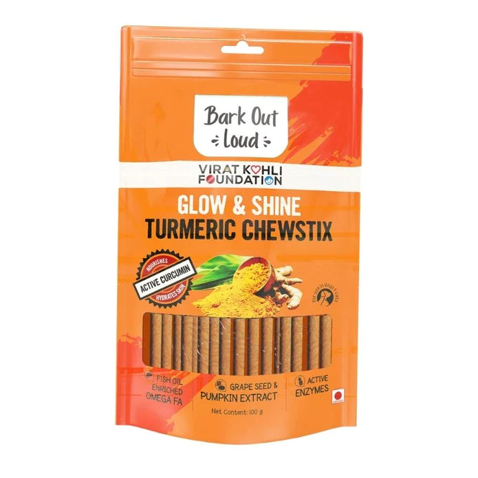 Bark Out Loud Treats for Dogs and Cats - Glow and Shine Turmeric Chewstix (100g)