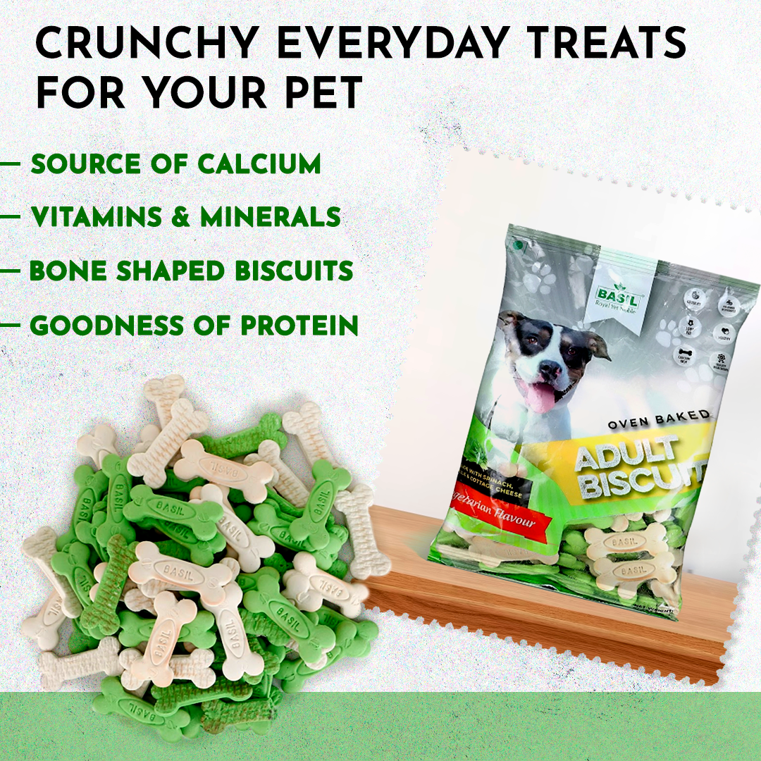 Basil Real Milk Dog Biscuit I Pack of 2 | Bone Shape Biscuits for Adult Dogs (900 Grams)