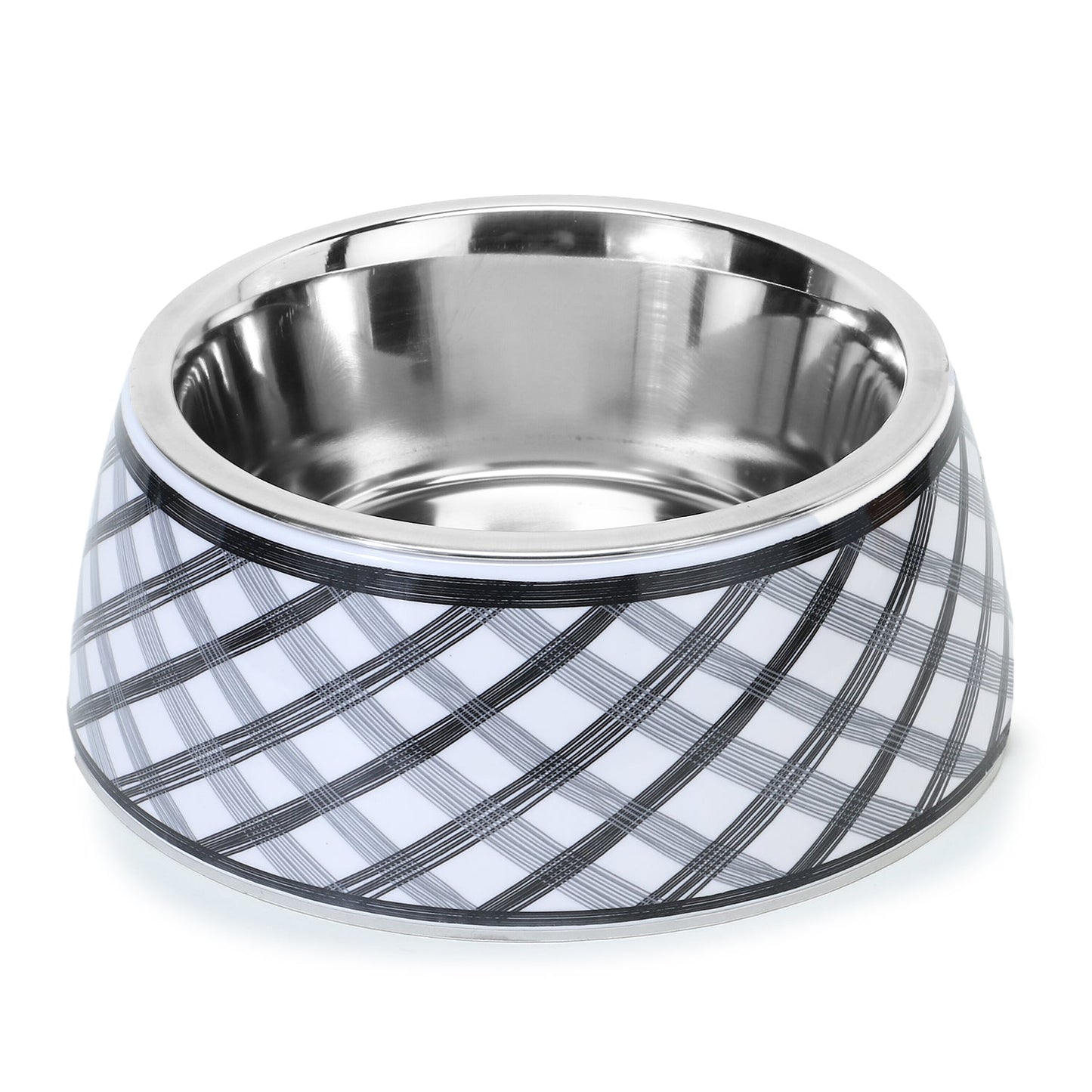 Basil Check Print Pet Feeding Bowl, Stainless Steel & Melamine