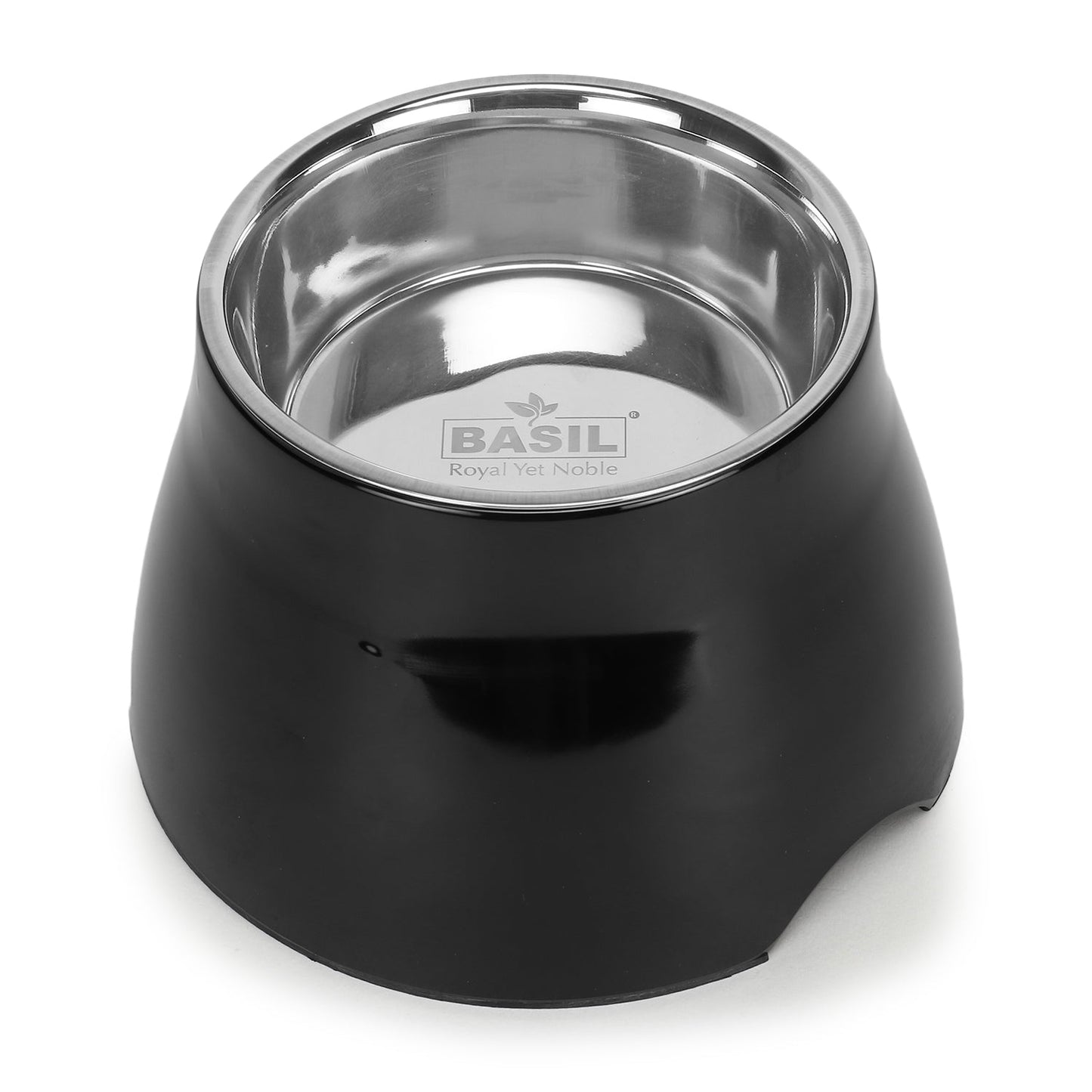 Basil Elevated Basil Melamine and Stainless Steel Pet Feeding Bowls for Bigger Ears Dogs, 600ml (Black)