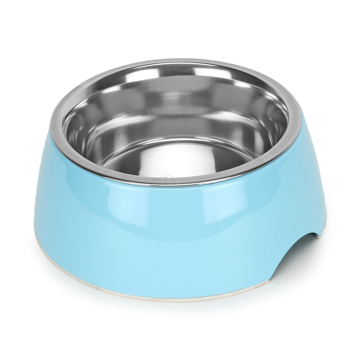 Basil Solid Blue Pet Feeding Bowl Set, Melamine and Stainless Steel
