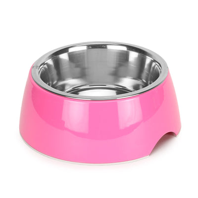 Basil Solid Pink Pet Feeding Bowl Set, Melamine and Stainless Steel