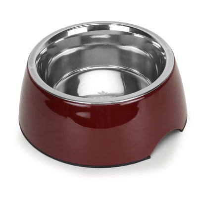 Basil Wine Red Pet Feeding Bowl Set, Melamine and Stainless Steel