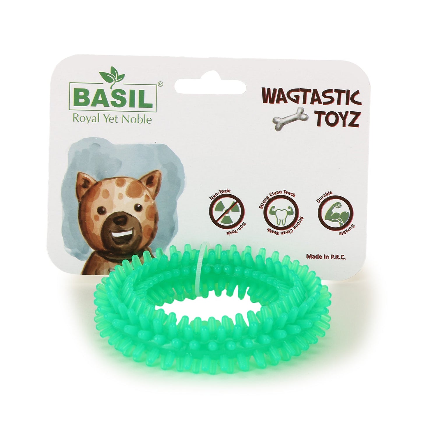 Basil Dog Chew Toy, Spiked Ring (Green)