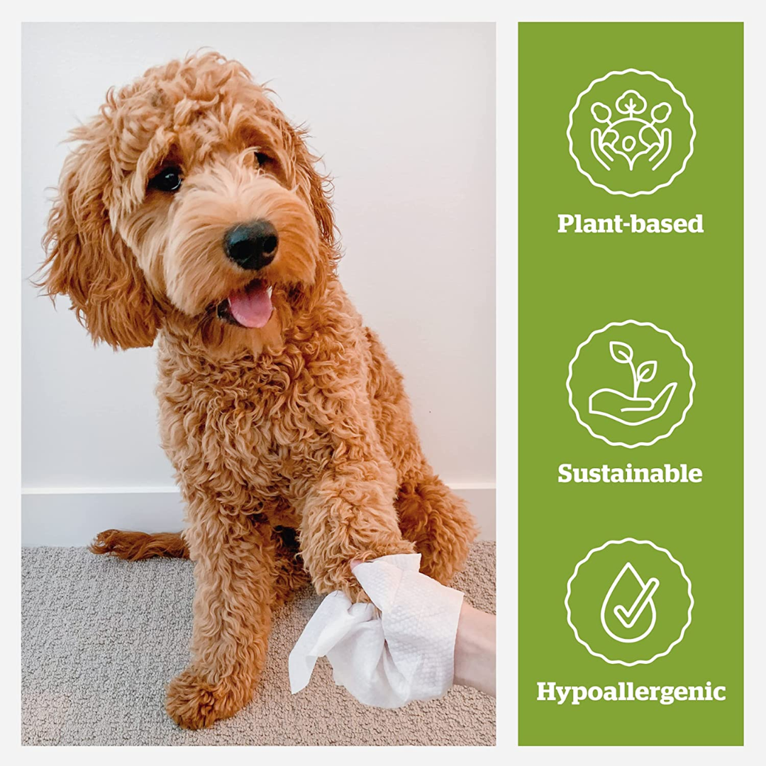 Basil Pet Grooming Wipes - 80 Wet Wipes for Cleaning and Deodorizing for Dogs & Puppies