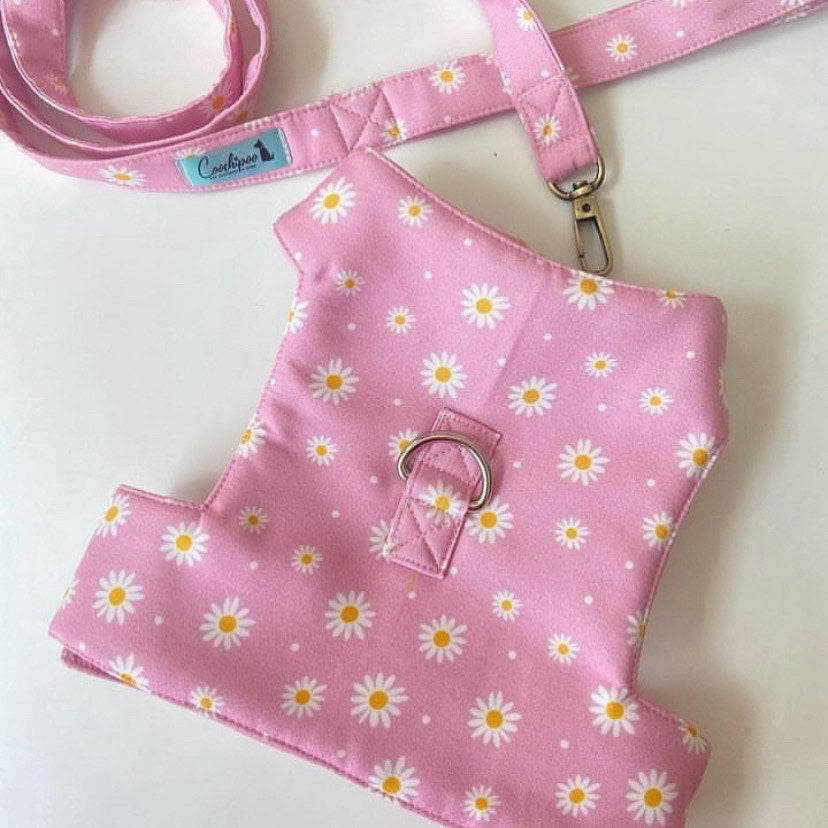 Coochipoo Pink Daisy harness & leash for Dogs