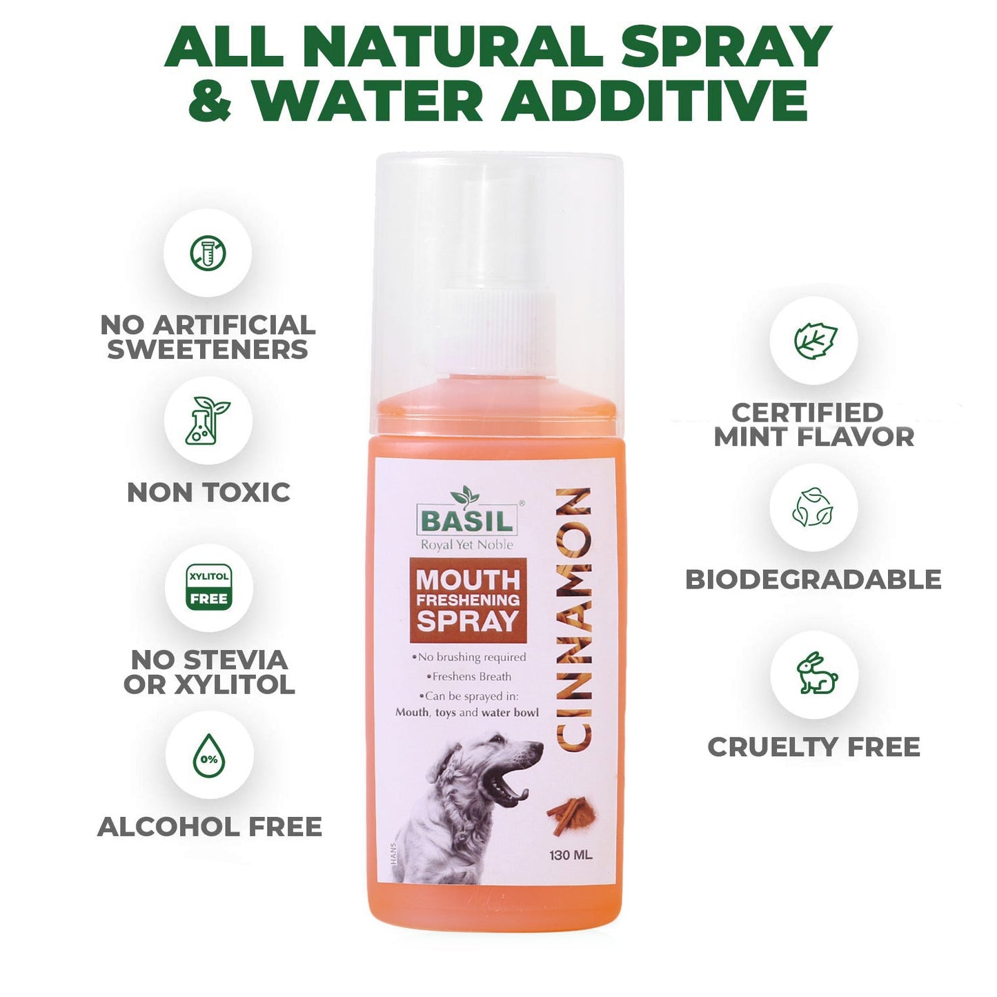 Basil Cinnamon Mouth Freshening Spray for Dogs, 130ml