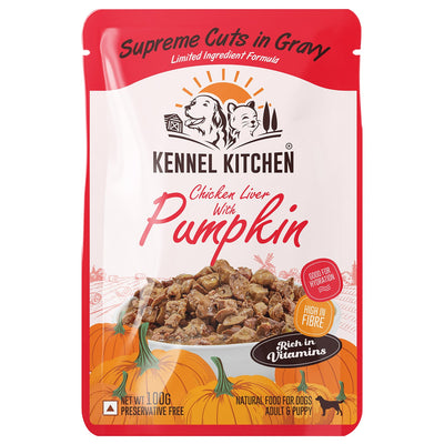 Kennel Kitchen Supreme Cuts in Gravy Chicken Liver With Pumpkin For Dogs - 100g each (Pack of 12)