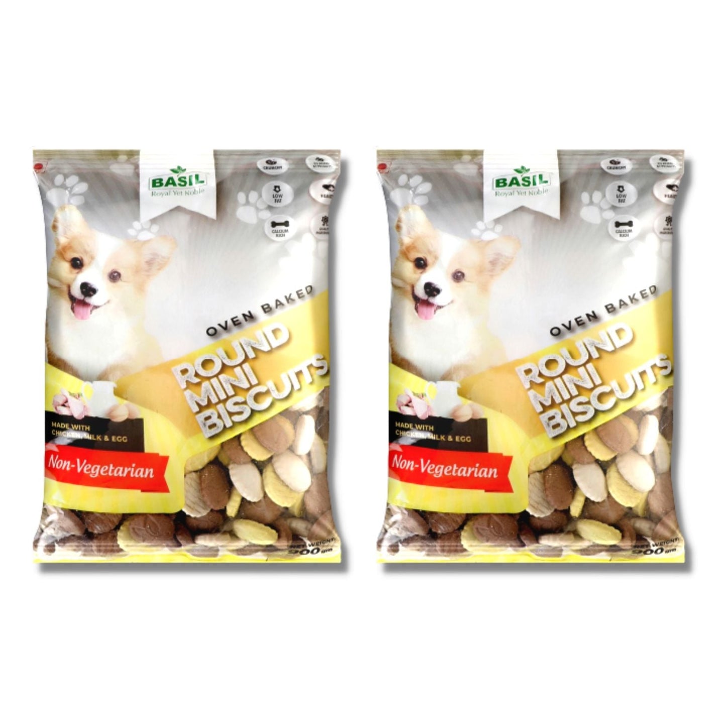Basil Real Chicken Dog Biscuit | Pack of 2 | Round Shape Biscuits for Adult Dogs (900 Grams)