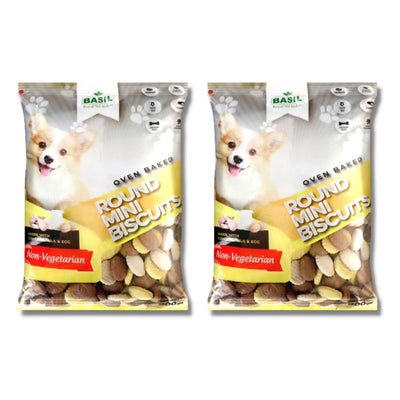 Basil Real Chicken Dog Biscuit | Pack of 2 | Round Shape Biscuits for Adult Dogs (900 Grams)
