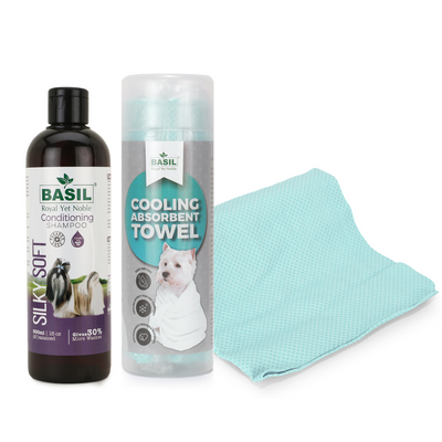 Basil Silky Soft Conditioning Shampoo with High Absorbent Towel for Dogs & Puppies