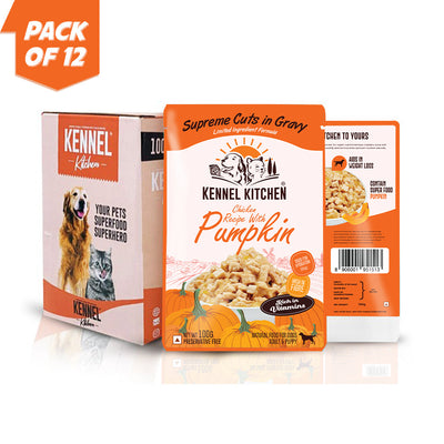 Kennel Kitchen Supreme Cuts in Gravy Chicken With Pumpkin For Dogs - 100g each (Pack of 12)
