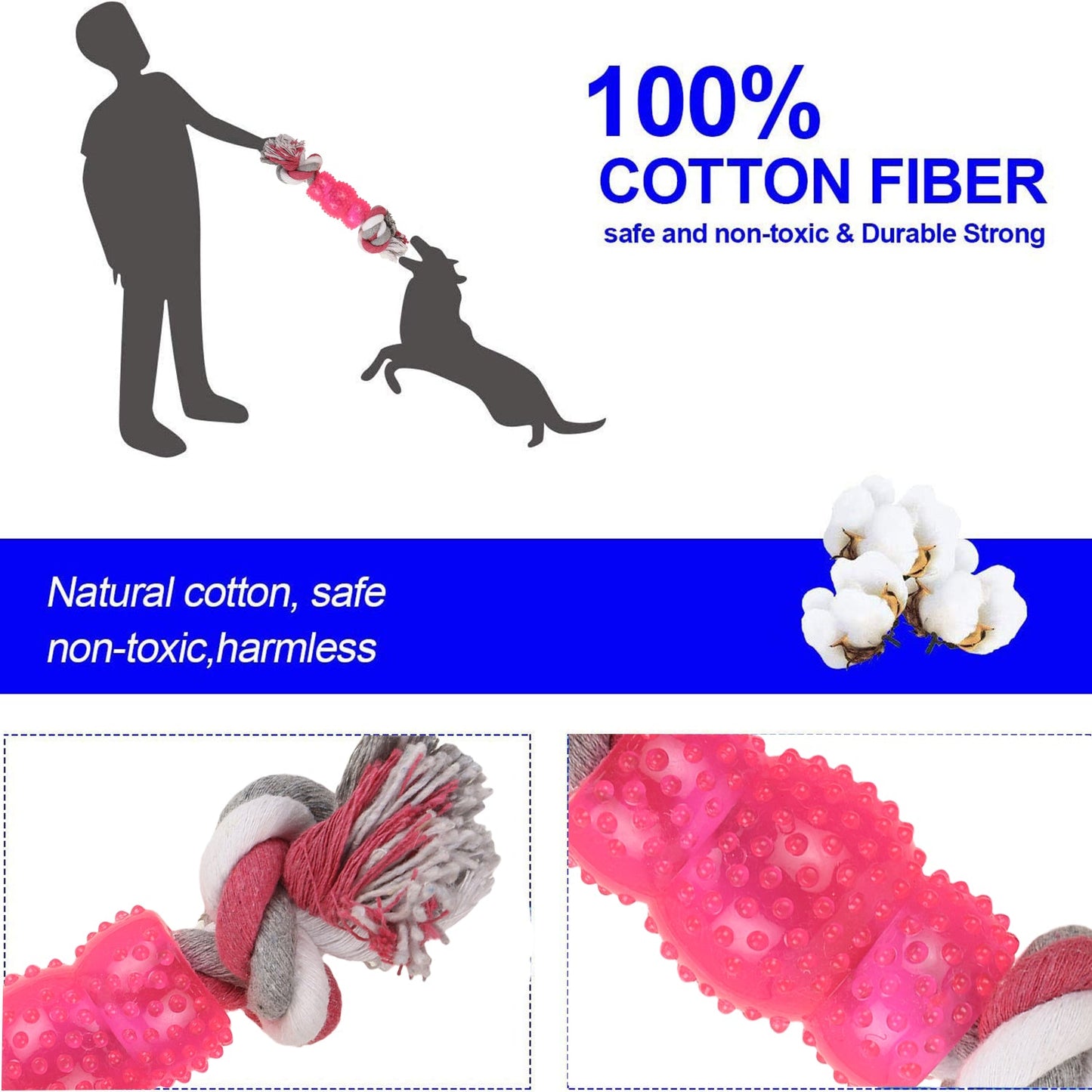 Basil Pure Cotton Rope Toy for Dogs & Puppies (Pink)